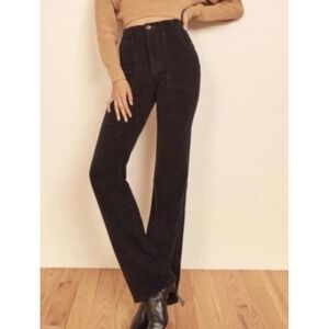 Reformation Jeans Daphne Black Corduroy High Rise Wide Leg Pants Size 23
